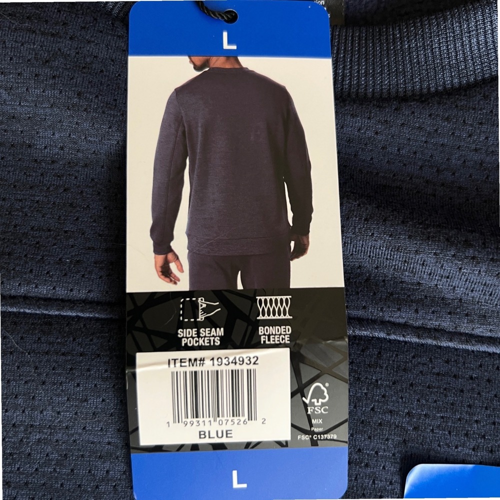 Spyder Active Mens Bonded‎ Fleece Sweatshirt Blue Crewneck Pockets 1934932 L